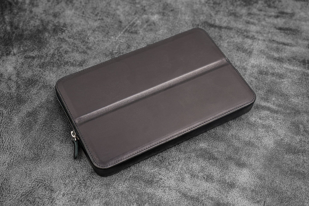 Galen Leather - Zippered Magnum Opus 12 Slots Hard Pen Case with Removable Pen Tray - Black