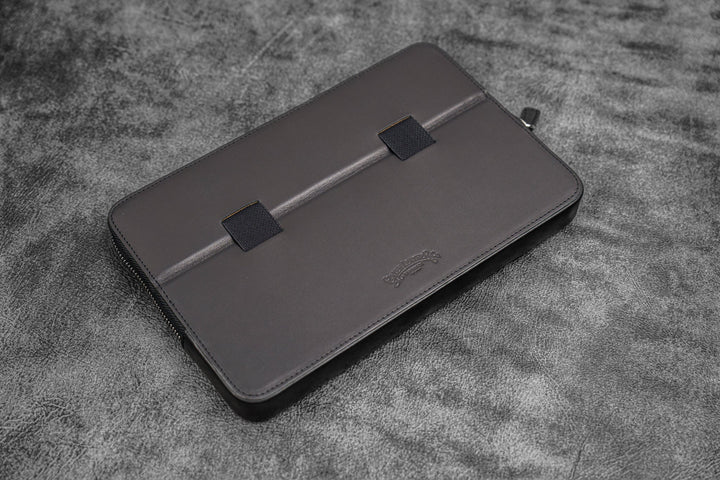 Galen Leather - Zippered Magnum Opus 12 Slots Hard Pen Case with Removable Pen Tray - Black