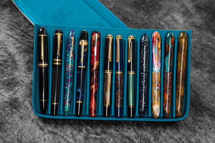Galen Leather - Zippered Magnum Opus 12 Slots Hard Pen Case with Removable Pen Tray - C. H. Ocean Blue