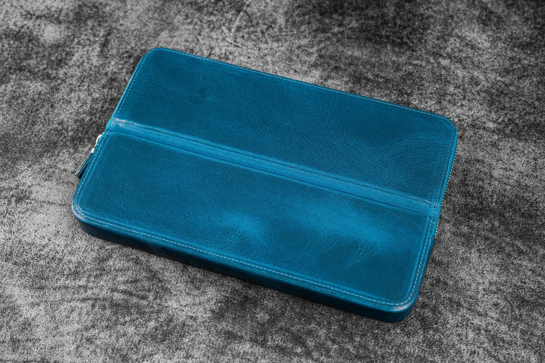 Galen Leather - Zippered Magnum Opus 12 Slots Hard Pen Case with Removable Pen Tray - C. H. Ocean Blue