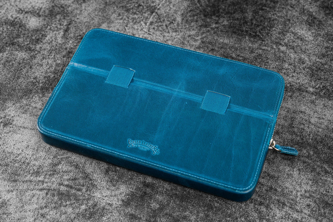 Galen Leather - Zippered Magnum Opus 12 Slots Hard Pen Case with Removable Pen Tray - C. H. Ocean Blue
