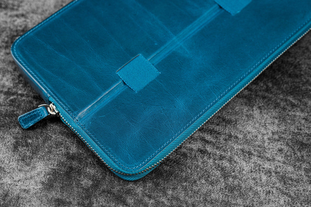 Galen Leather - Zippered Magnum Opus 12 Slots Hard Pen Case with Removable Pen Tray - C. H. Ocean Blue