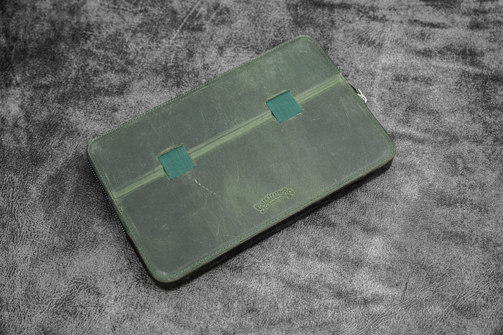 Galen Leather - Zippered Magnum Opus 12 Slots Hard Pen Case with Removable Pen Tray - C. H. Forest Green