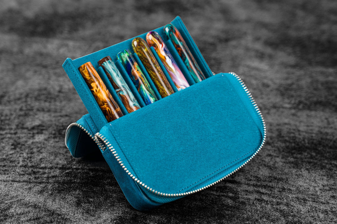 Galen Leather - Zippered Magnum Opus 6 Slots Hard Pen Case - Removable Tray - C. H. Ocean Blue