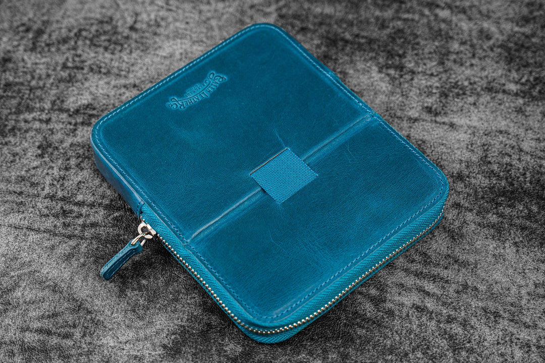 Galen Leather - Zippered Magnum Opus 6 Slots Hard Pen Case - Removable Tray - C. H. Ocean Blue