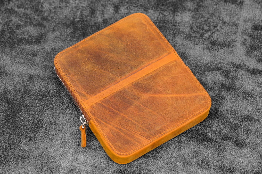 Galen Leather - Zippered Magnum Opus 6 Slots Hard Pen Case - Removable Tray - Crazy Horse Brown