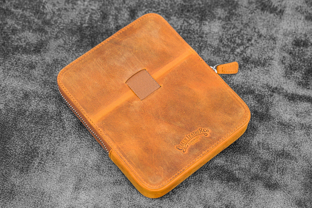 Galen Leather - Zippered Magnum Opus 6 Slots Hard Pen Case - Removable Tray - Crazy Horse Brown