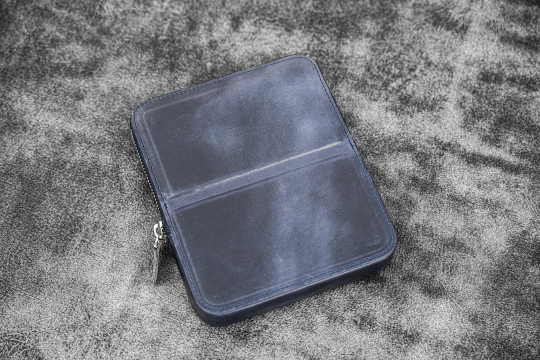 Galen Leather - Zippered Magnum Opus 6 Slots Hard Pen Case - Removable Tray - C. H. Navy Blue