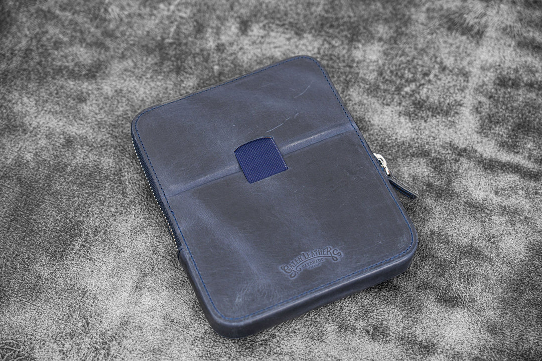 Galen Leather - Zippered Magnum Opus 6 Slots Hard Pen Case - Removable Tray - C. H. Navy Blue