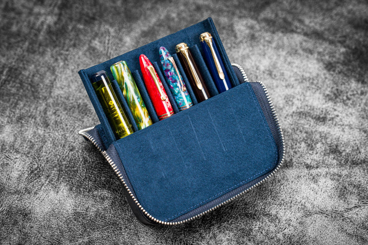Galen Leather - Zippered Magnum Opus 6 Slots Hard Pen Case - Removable Tray - C. H. Navy Blue