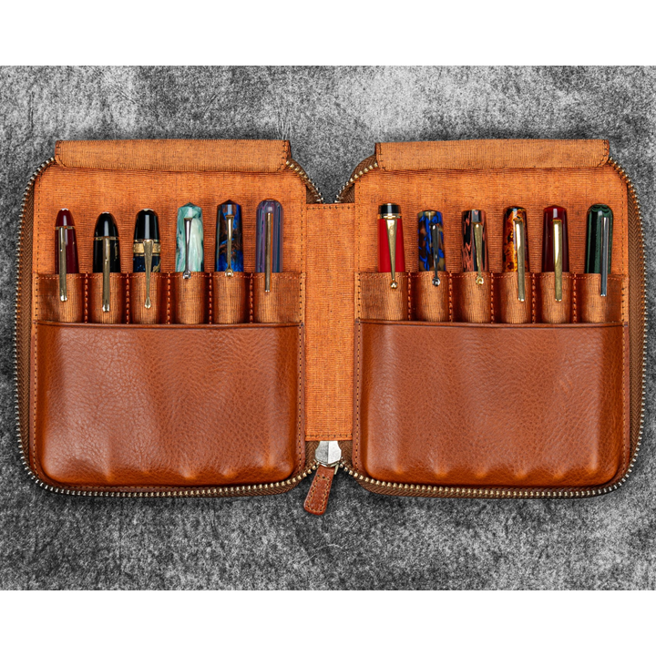 Galen Leather - Legacy Leather Zip Pen Case for 12 Pens - A6 - Deep Cognac