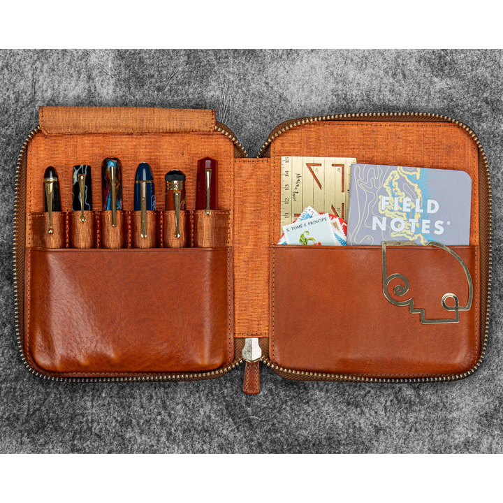 Galen Leather - Legacy Leather Zip Pen Case for 6 Pens - Deep Cognac