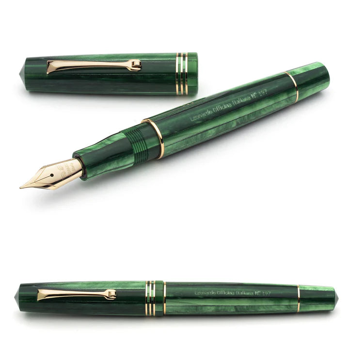 Leonardo Pen - Momento Zero Fountain Pen - Spaghetti Green Alga with Gold Trim