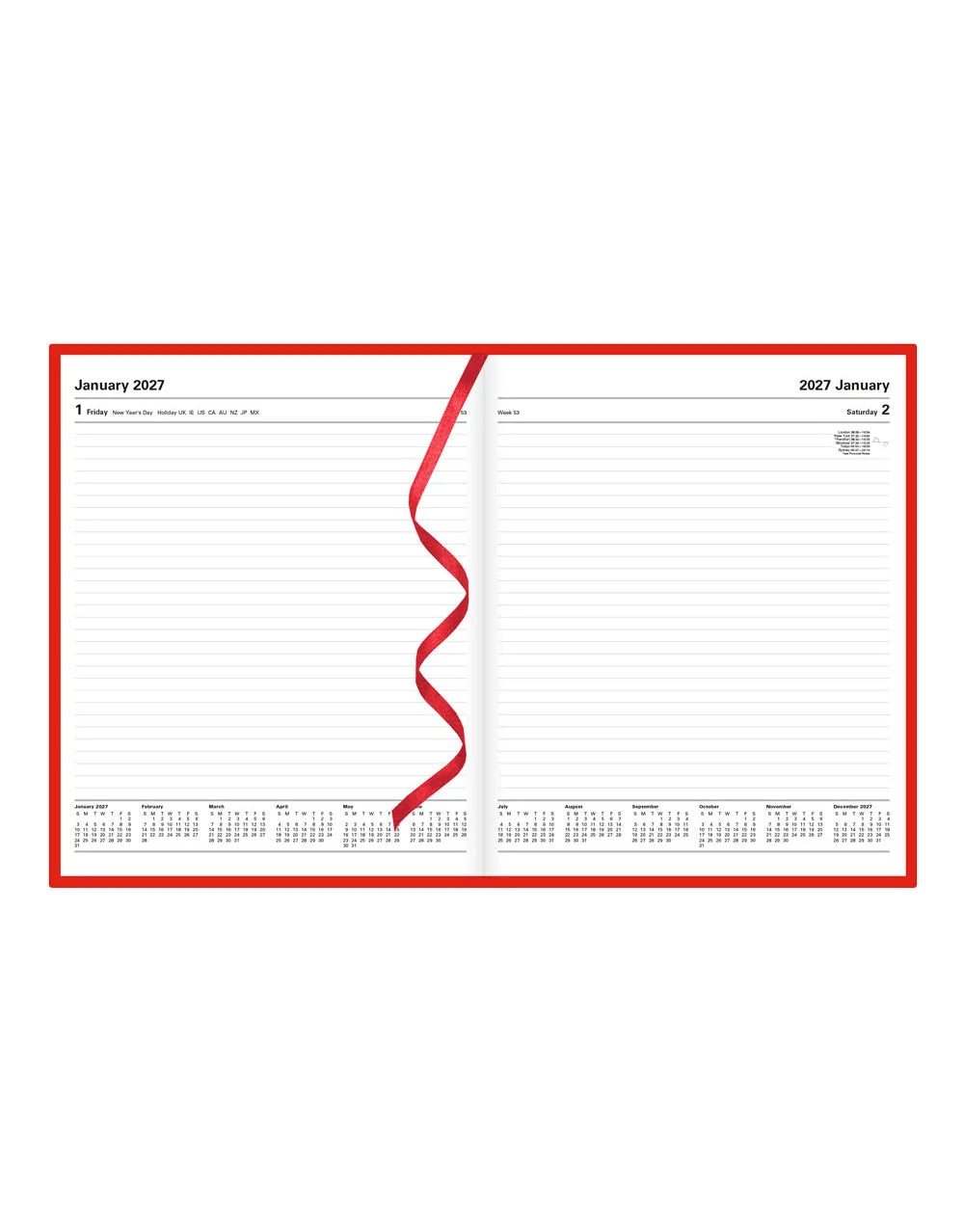 Letts of London - 2027 A5 Standard Quarto Day to a Page Planner- English - Red