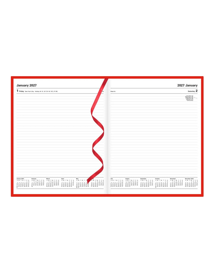 Letts of London - 2027 A5 Standard Quarto Day to a Page Planner- English - Red