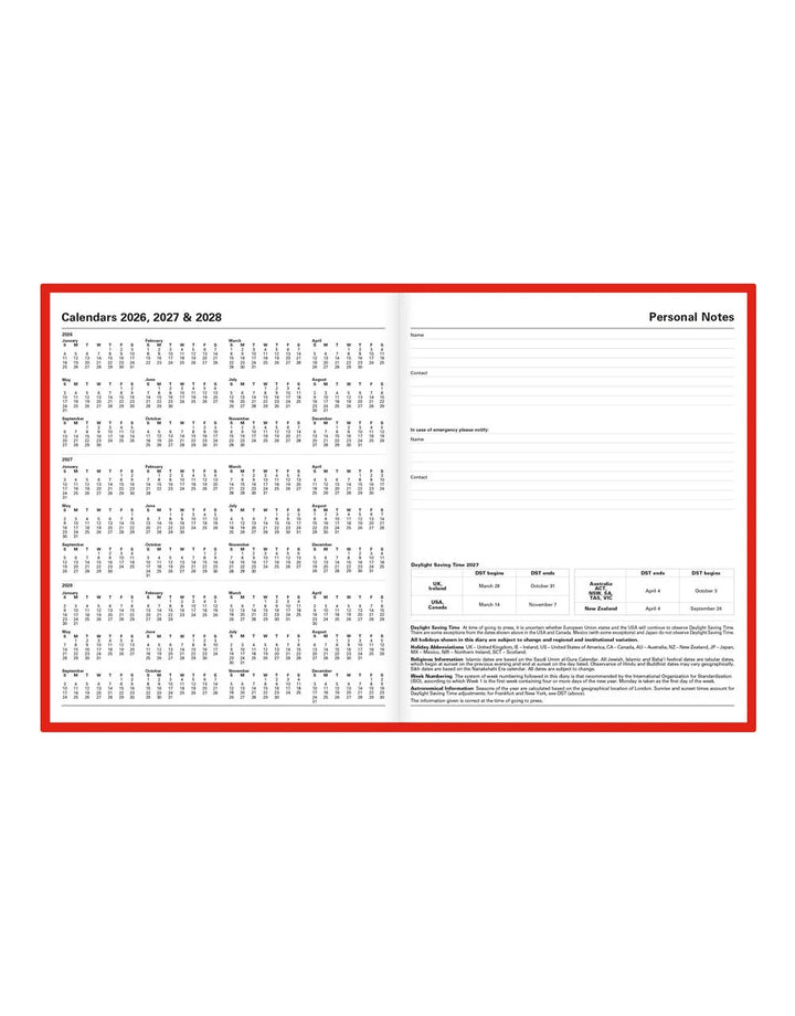Letts of London - 2027 A5 Standard Quarto Day to a Page Planner- English - Red