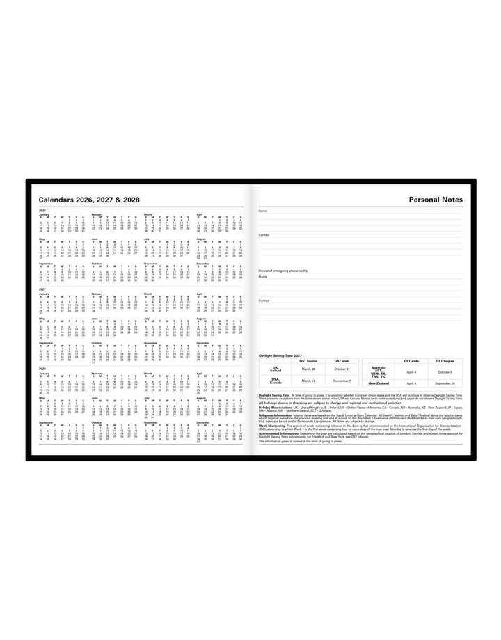 Letts of London - 2027 A5 Standard Quarto Day to a Page Planner- English - Black