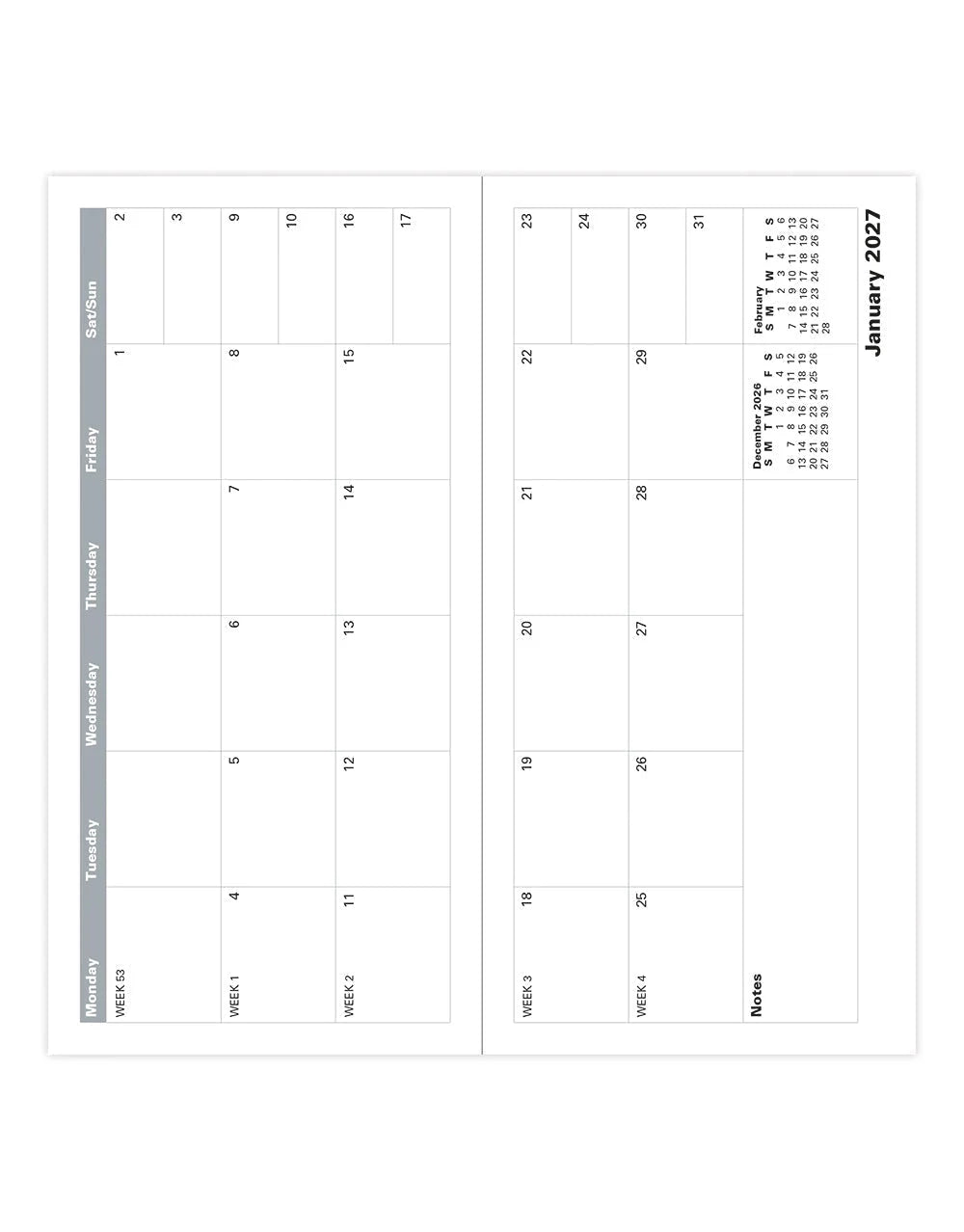 Letts of London - 2027 Classic Slim Landscape Month to View Planner- English - Black