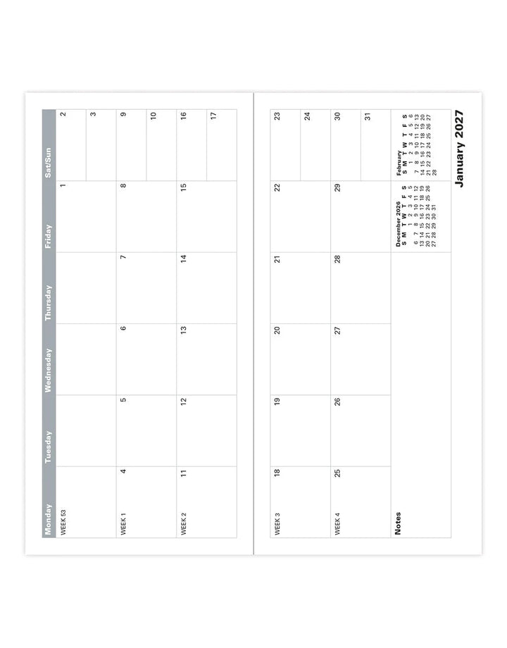 Letts of London - 2027 Classic Slim Landscape Month to View Planner- English - Black