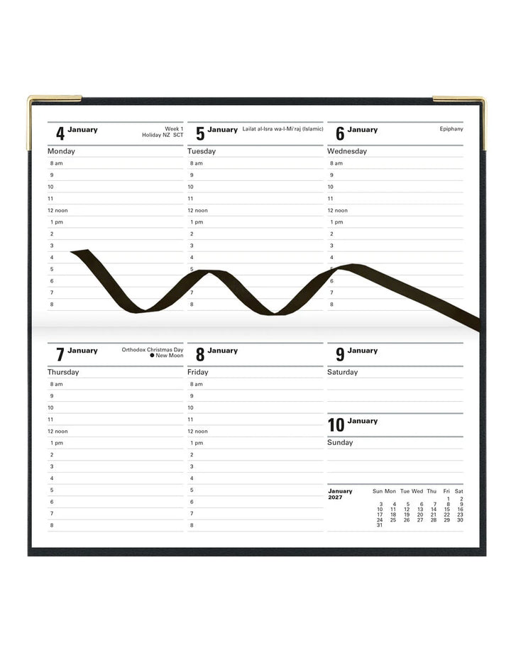 Letts of London - 2027 Classic Slim Landscape Week to View Planner with Appointments and Planners - English - Black