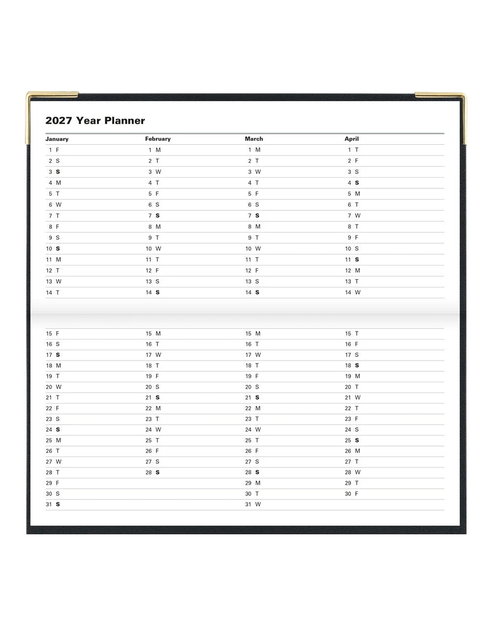 Letts of London - 2027 Classic Slim Landscape Week to View Planner with Appointments and Planners - English - Black