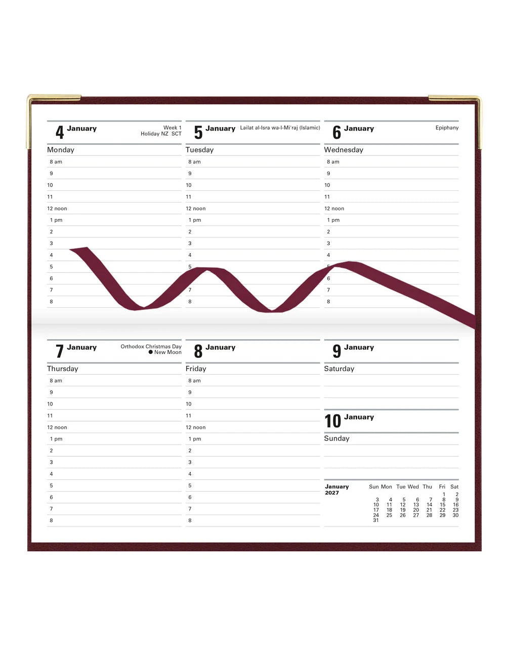 Letts of London - 2027 Classic Slim Landscape Week to View Planner with Appointments and Planners - English - Burgundy