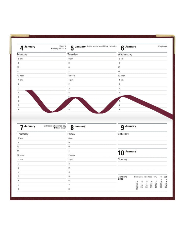 Letts of London - 2027 Classic Slim Landscape Week to View Planner with Appointments and Planners - English - Burgundy