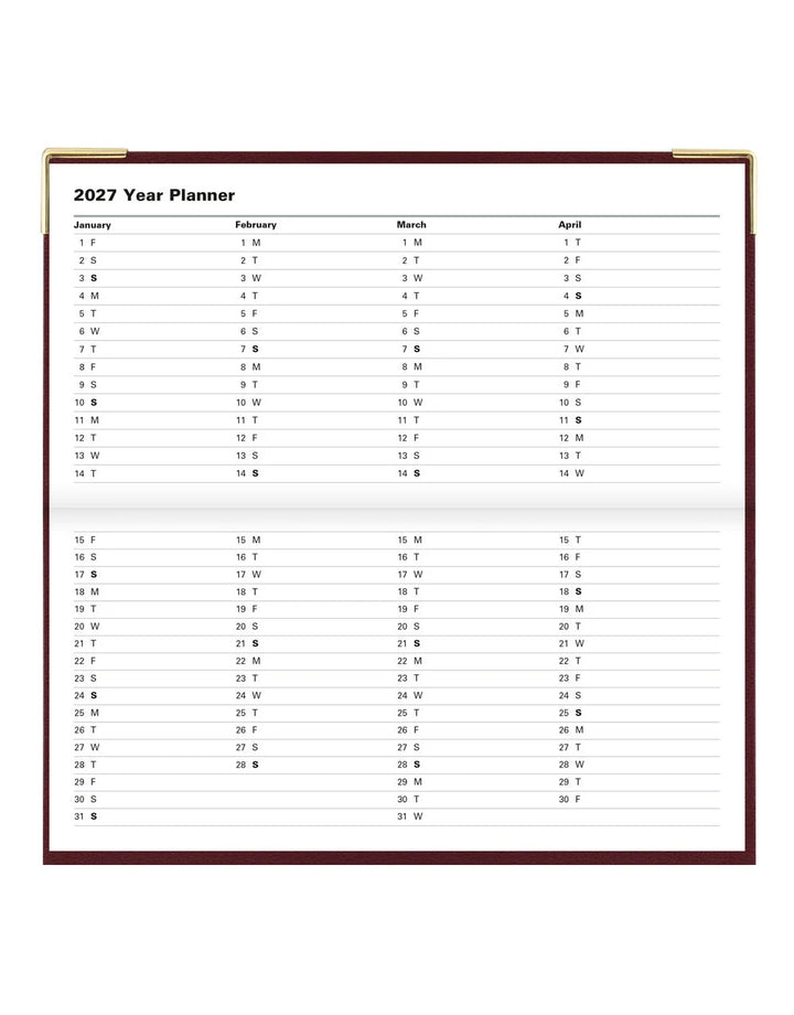 Letts of London - 2027 Classic Slim Landscape Week to View Planner with Appointments and Planners - English - Burgundy