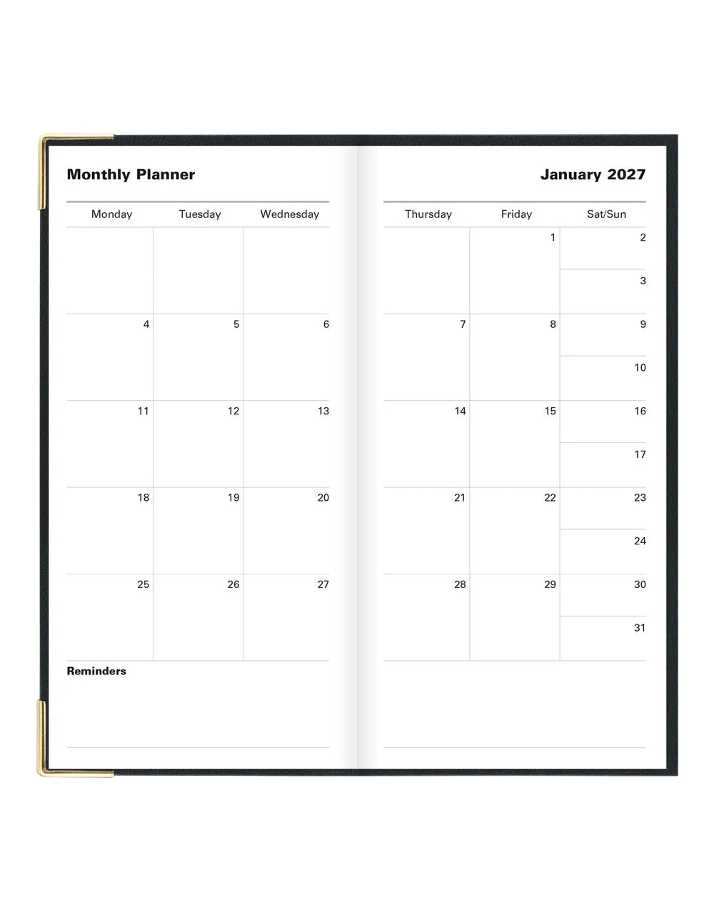 Letts of London - 2027 Classic Slim Week to View Planner with Monthly Planners - English - Black