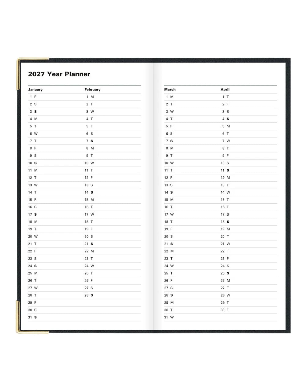 Letts of London - 2027 Classic Slim Week to View Planner with Monthly Planners - English - Black
