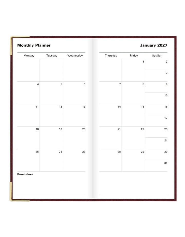 Letts of London - 2027 Classic Slim Week to View Planner with Monthly Planners - English - Burgundy