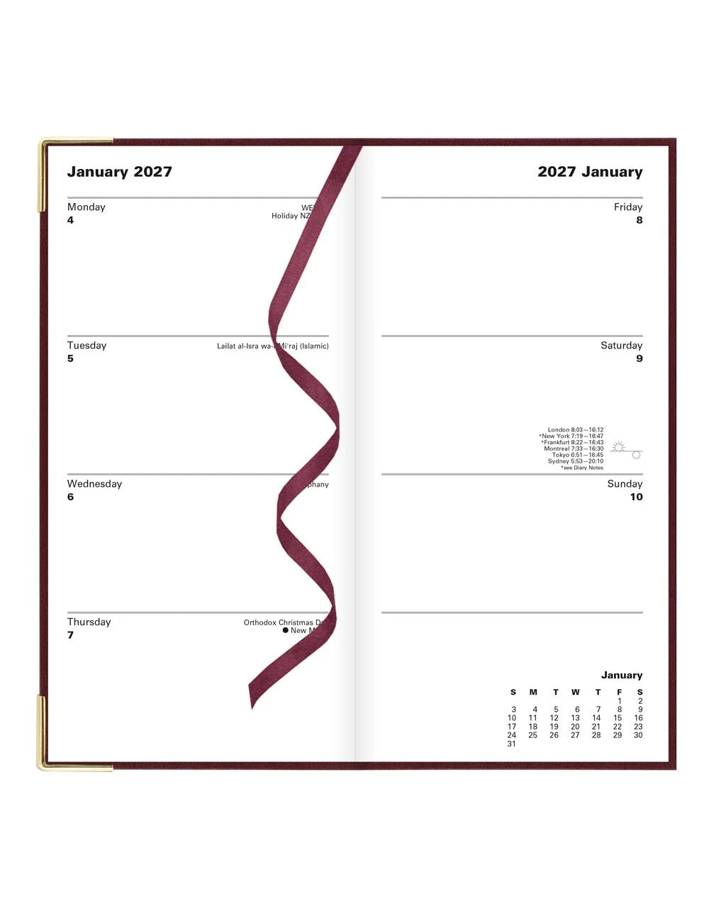 Letts of London - 2027 Classic Slim Week to View Planner with Monthly Planners - English - Burgundy