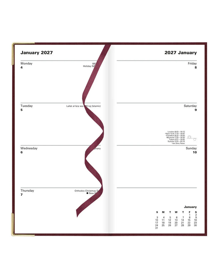 Letts of London - 2027 Classic Slim Week to View Planner with Monthly Planners - English - Burgundy
