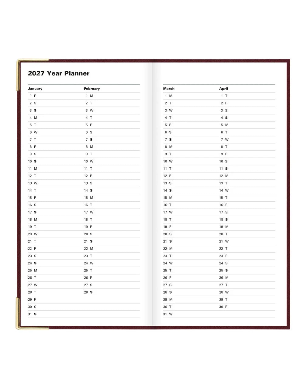 Letts of London - 2027 Classic Slim Week to View Planner with Monthly Planners - English - Burgundy