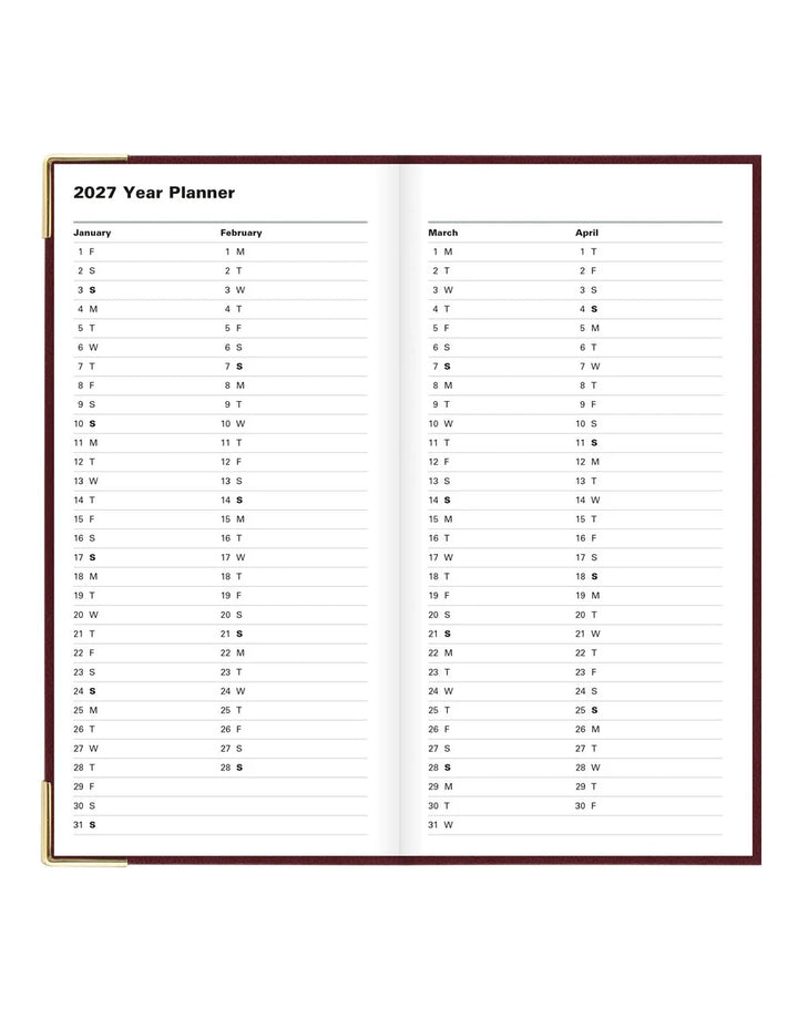 Letts of London - 2027 Classic Slim Week to View Planner with Monthly Planners - English - Burgundy