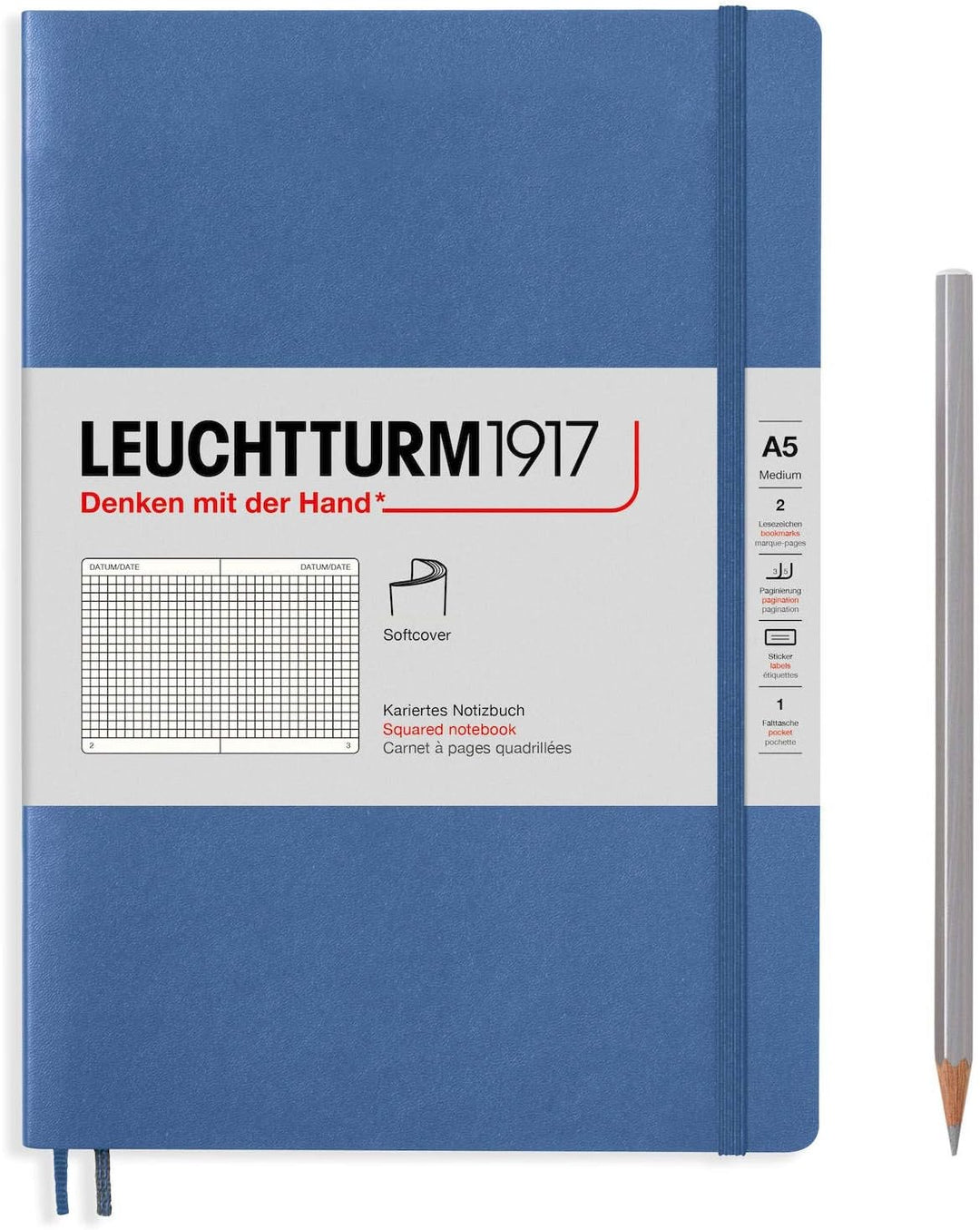 LEUCHTTRUM 1917 - Softcover A5 Notebook - 123 Numbered Pages - Denim