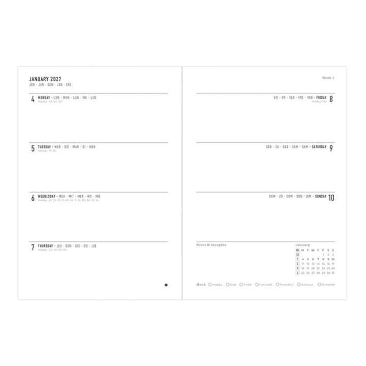 Letts of London - 2027 A5 Woodland Planner - Week to View - Green (Multilanguage)