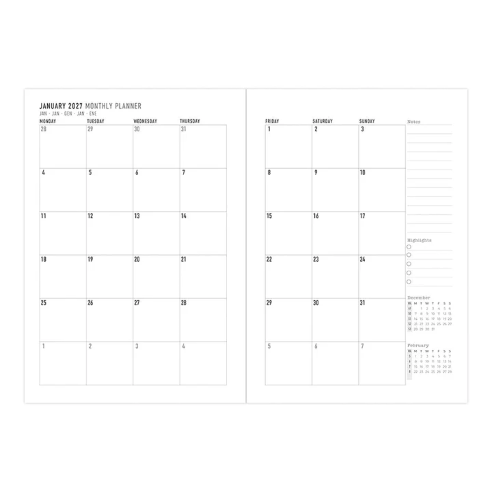 Letts of London - 2027 A5 Woodland Planner - Week to View - Green (Multilanguage)