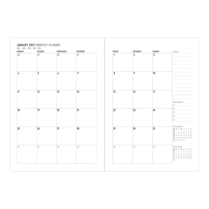 Letts of London - 2027 A5 Woodland Planner - Week to View - Green (Multilanguage)
