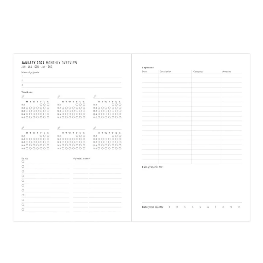 Letts of London - 2027 A5 Woodland Planner - Week to View - Green (Multilanguage)