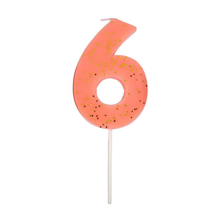 MERI MERI - Coloured Number "6" Candle - Salmon Pink