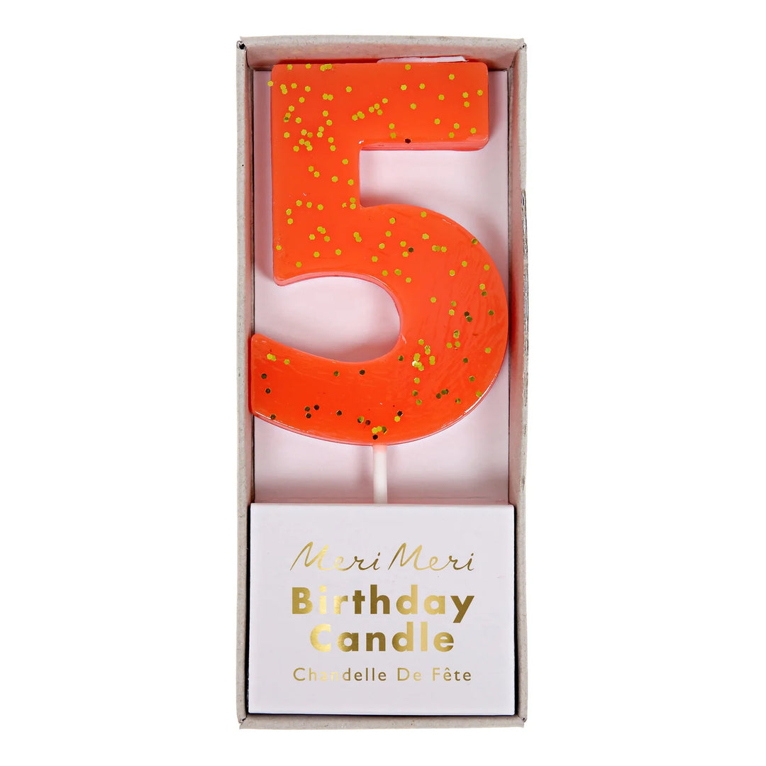 MERI MERI - Coloured Number "5" Candle - Orange