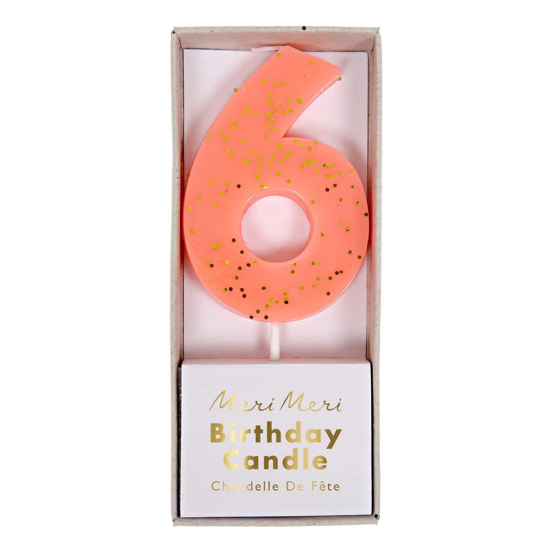 MERI MERI - Coloured Number "6" Candle - Salmon Pink