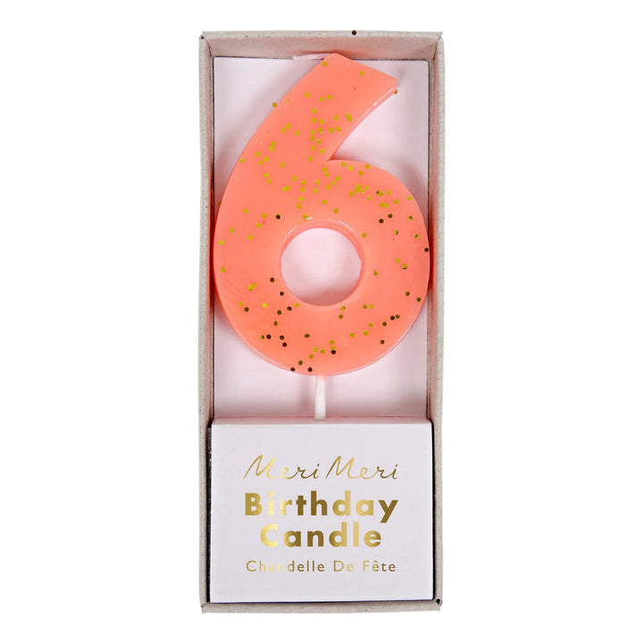 MERI MERI - Coloured Number "6" Candle - Salmon Pink