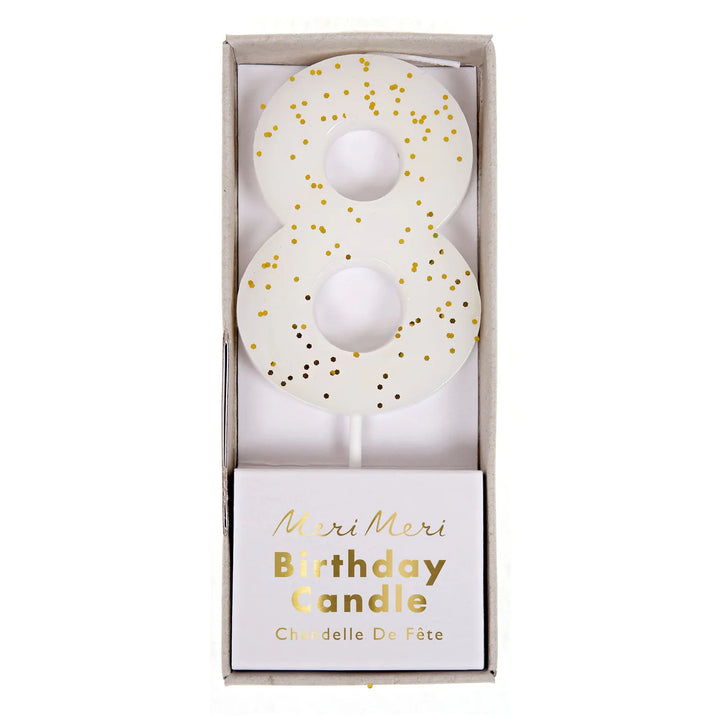MERI MERI - Coloured Number "8" Candle - White
