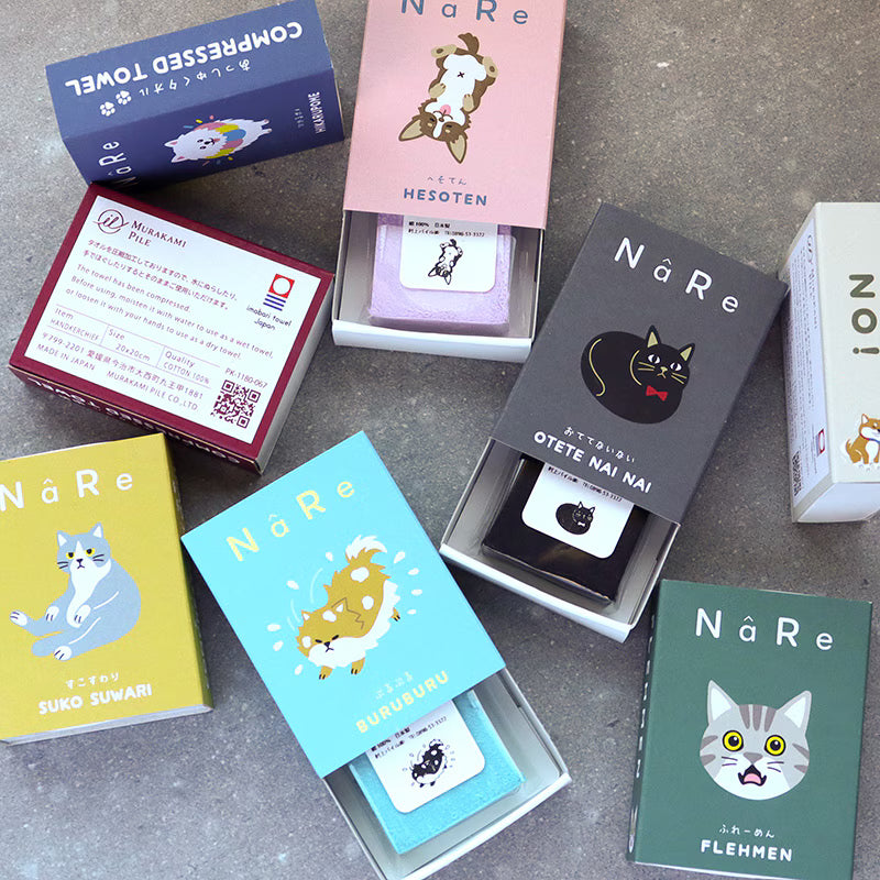 Murakami Pile - NâRe - 100% Cotton Imabari Face Towel "Dog and Cat Series" - Compressed