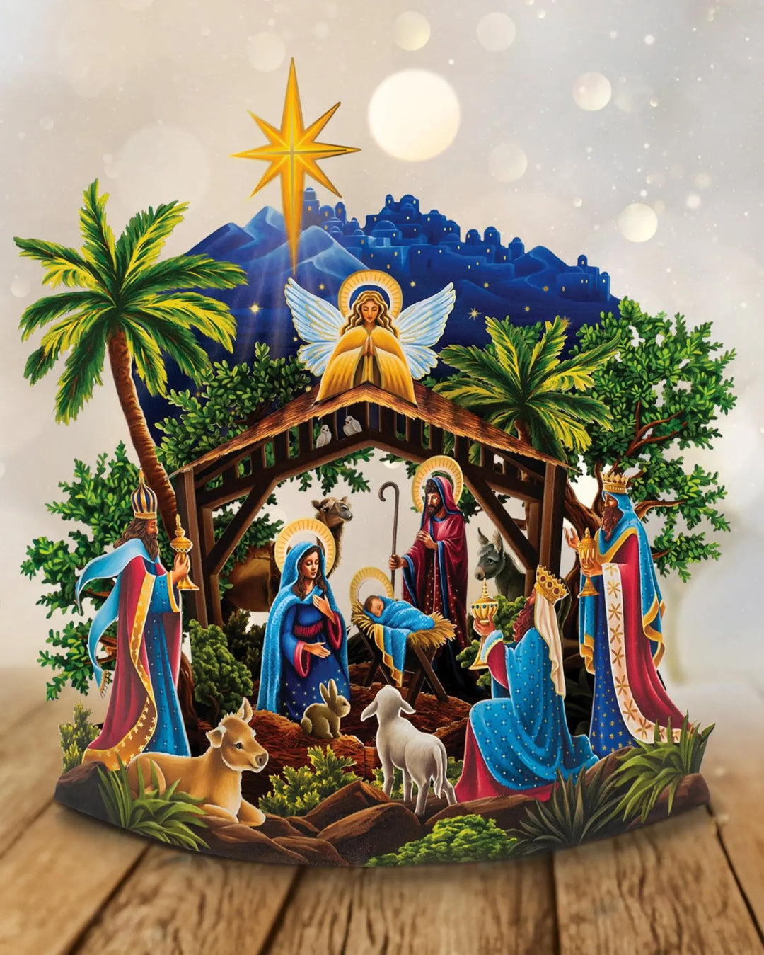 Fresh Cut Paper - 15 Inch Pop-up Christmas Decoration with Note Card - Starlit Nativity