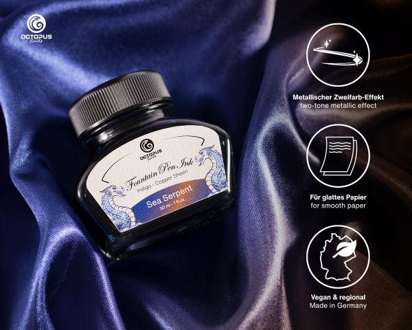Halibut Ink Octopus Fluids - Sheening 30ml Fountain Pen Ink - Sea Serpent Indigo B ...