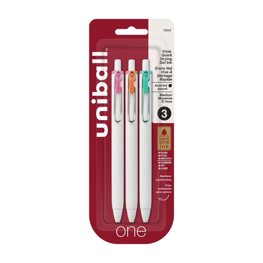 UNIBALL - ONE Retractable Gel Ink Pen 0.7mm (Pack of 3)
