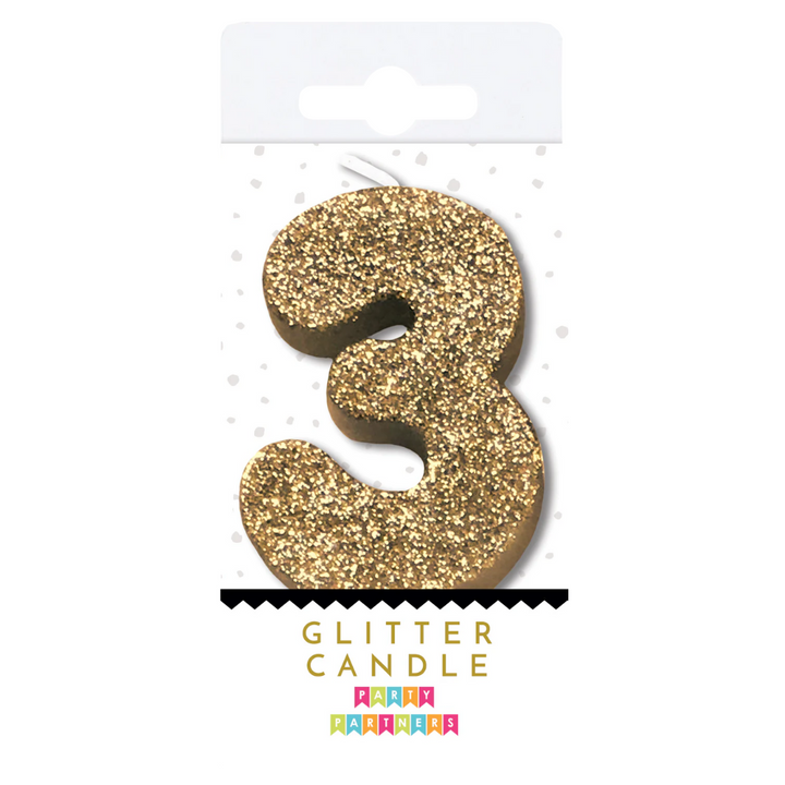 Party Partners - Gold Glitter "3" Candle